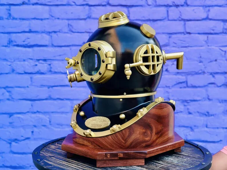 Nautical scuba diving helmet with base – U.S navy mark V deep sea divers helmet