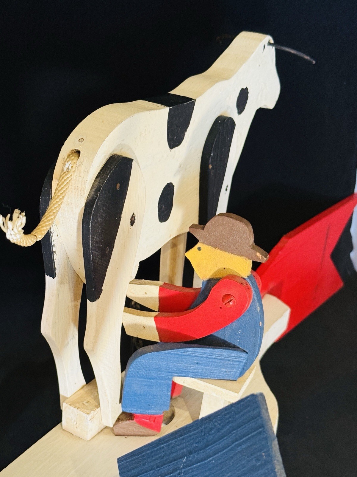 Vintage Wooden “Farmer Milking Cow” Weathervane (24”L x 18”H x 16”D)