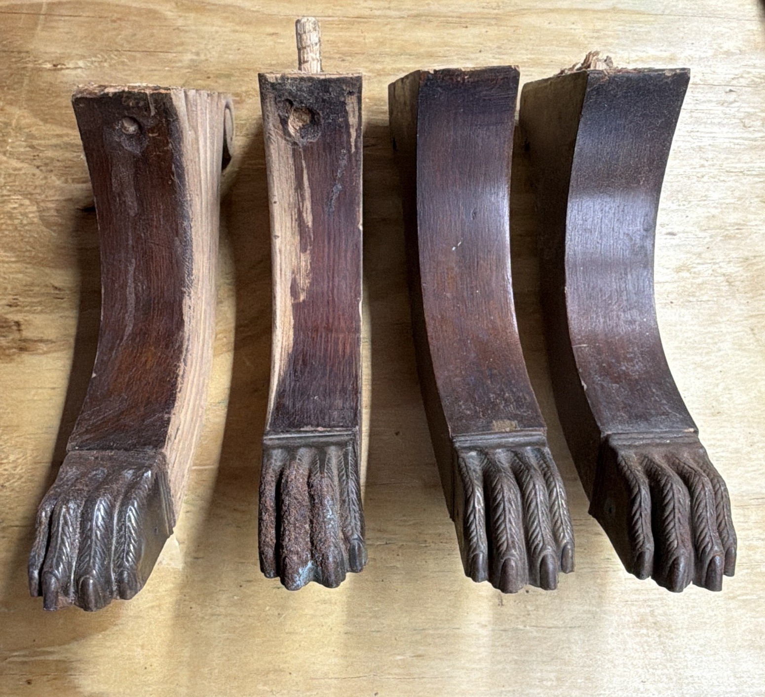 Carved Claw Furniture Feet Set of 4 Brown Wood Replacement Legs with Carvings