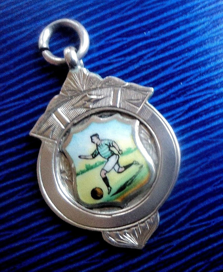 Silver Enamel Football Medal Fob Antique Sterling hallmark 1916 William Adams