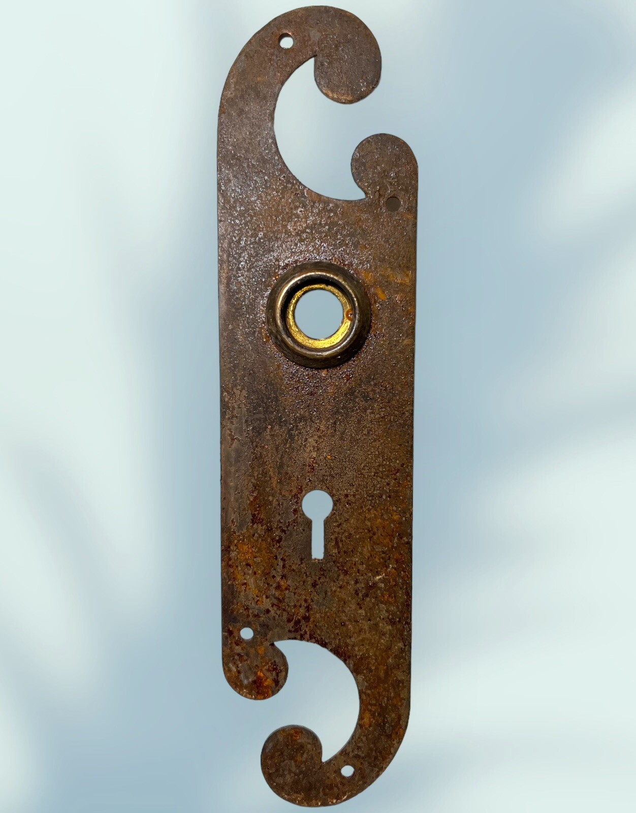 Antique Iron “Dartmouth” Colonial Revival Door knob Back Plate 8.25 X 2”