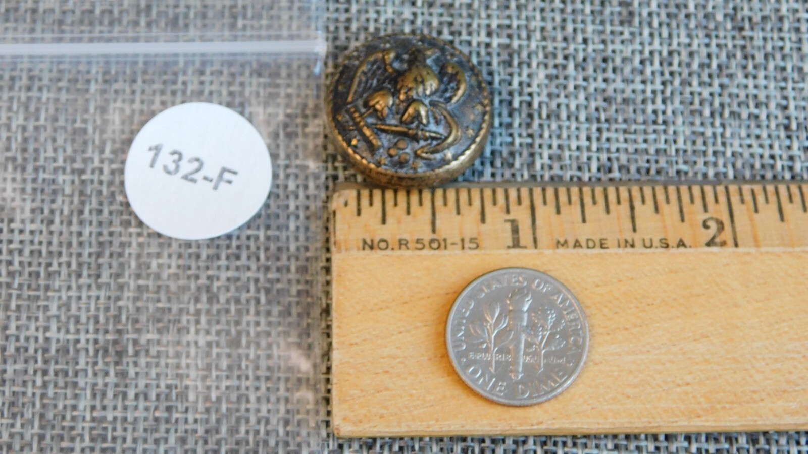 Antique Vtg Picture Button Eagle Anchor Back Marked Aprx: 7/8″ #132-F