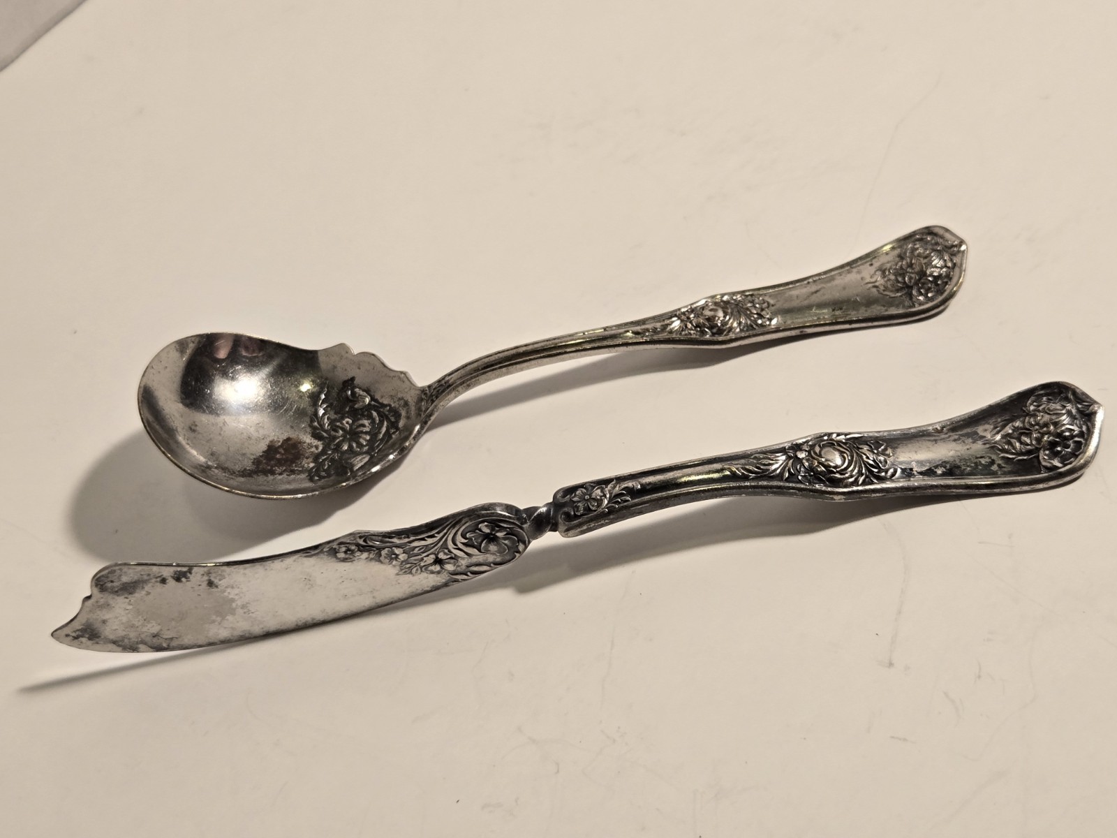 Oxford Silver Plate Co Spoon And Knife Floral Pattern Antique Silver Plate