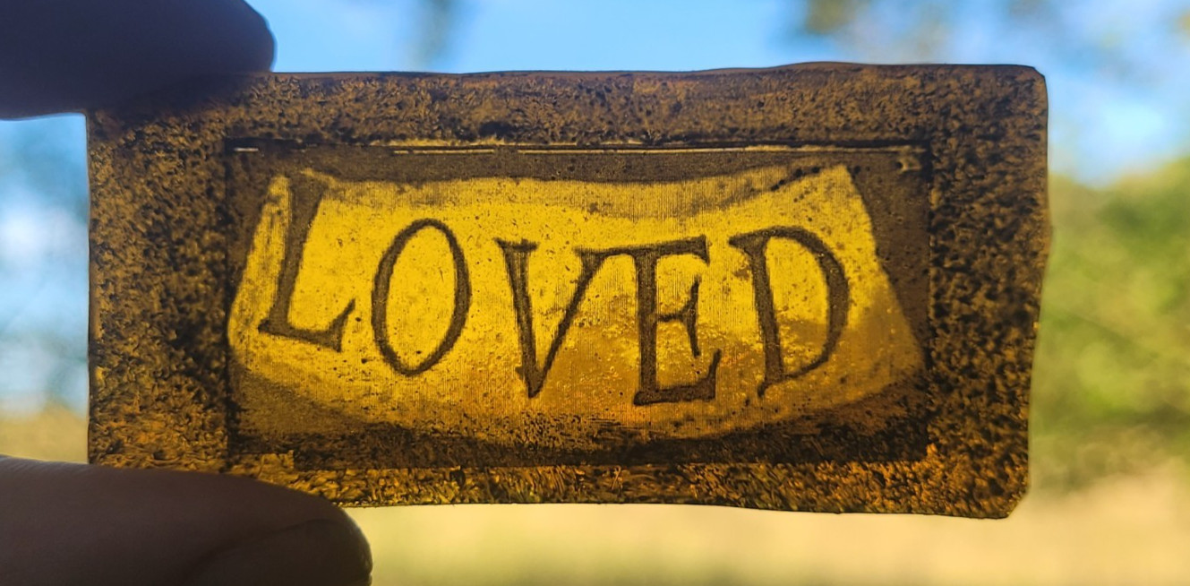 Stained Glass Loved church amber reclaimed antique fragment painted piece
