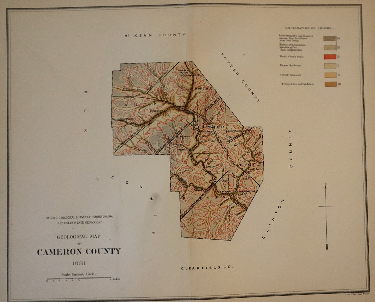 1885 Colored Geological Map – CAMERON COUNTY, PENNSYLVANIA (9×11)-#12