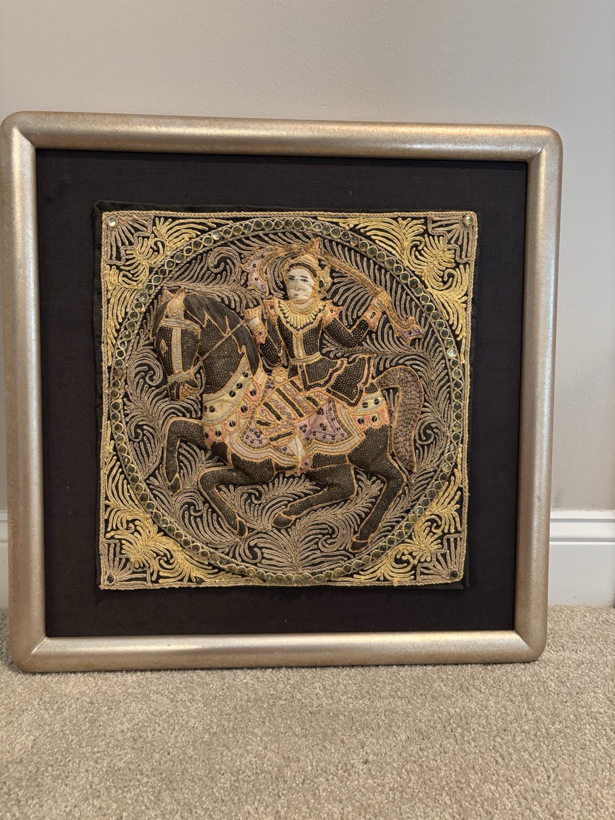 Burmese Hand Embroidered 3-D Textile 22”x22” Framed