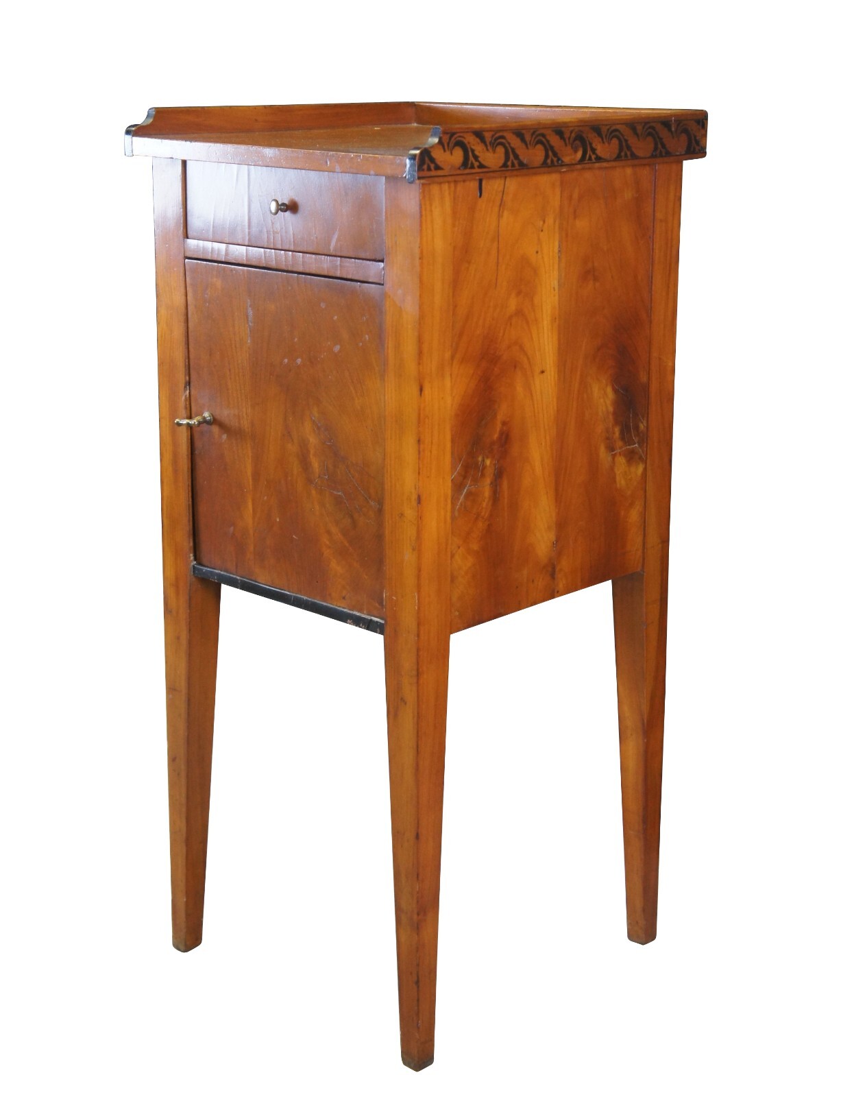 Antique German Biedermeier Cherry End Table Nightstand Pillar Cabinet 34″