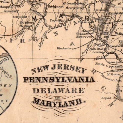 New Jersey Pennsylvania Delaware Maryland Antique Map Hand Colored 1860