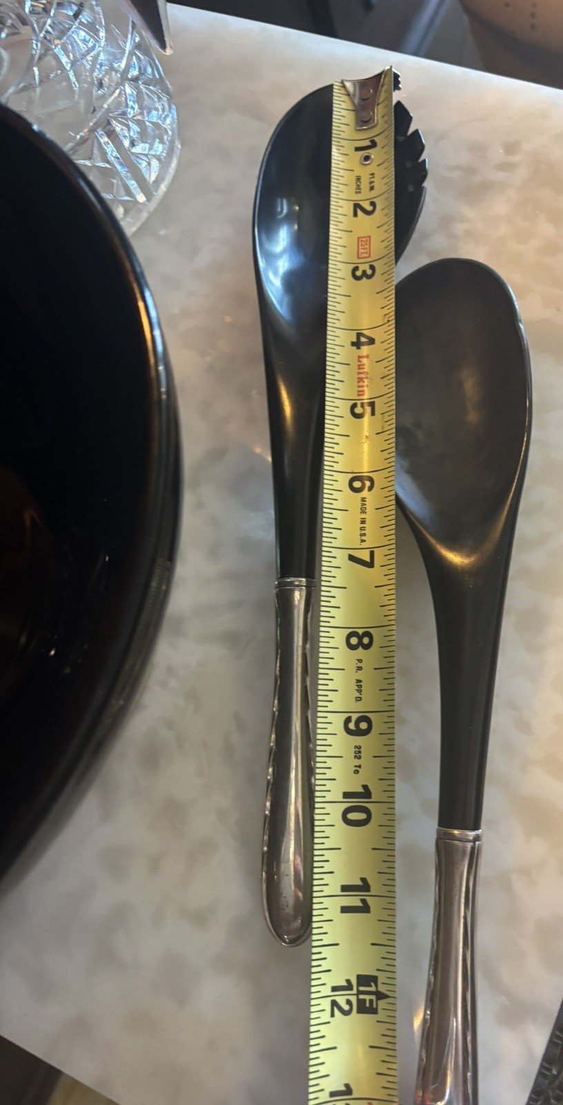 Silver Flutes Sterling Silver Black Salad Set (3 pieces) and Bowl Mid Century