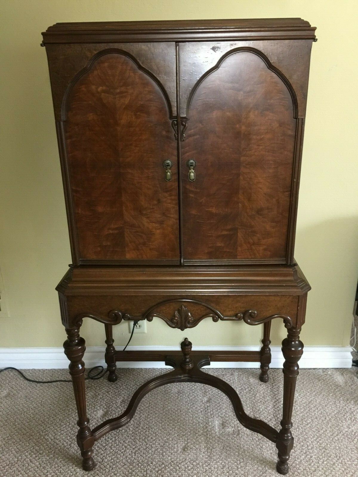 Antique Art Deco Wooden Wine Cabinet Furniture, 29″ Wide x 20″ Deep x 54″ High