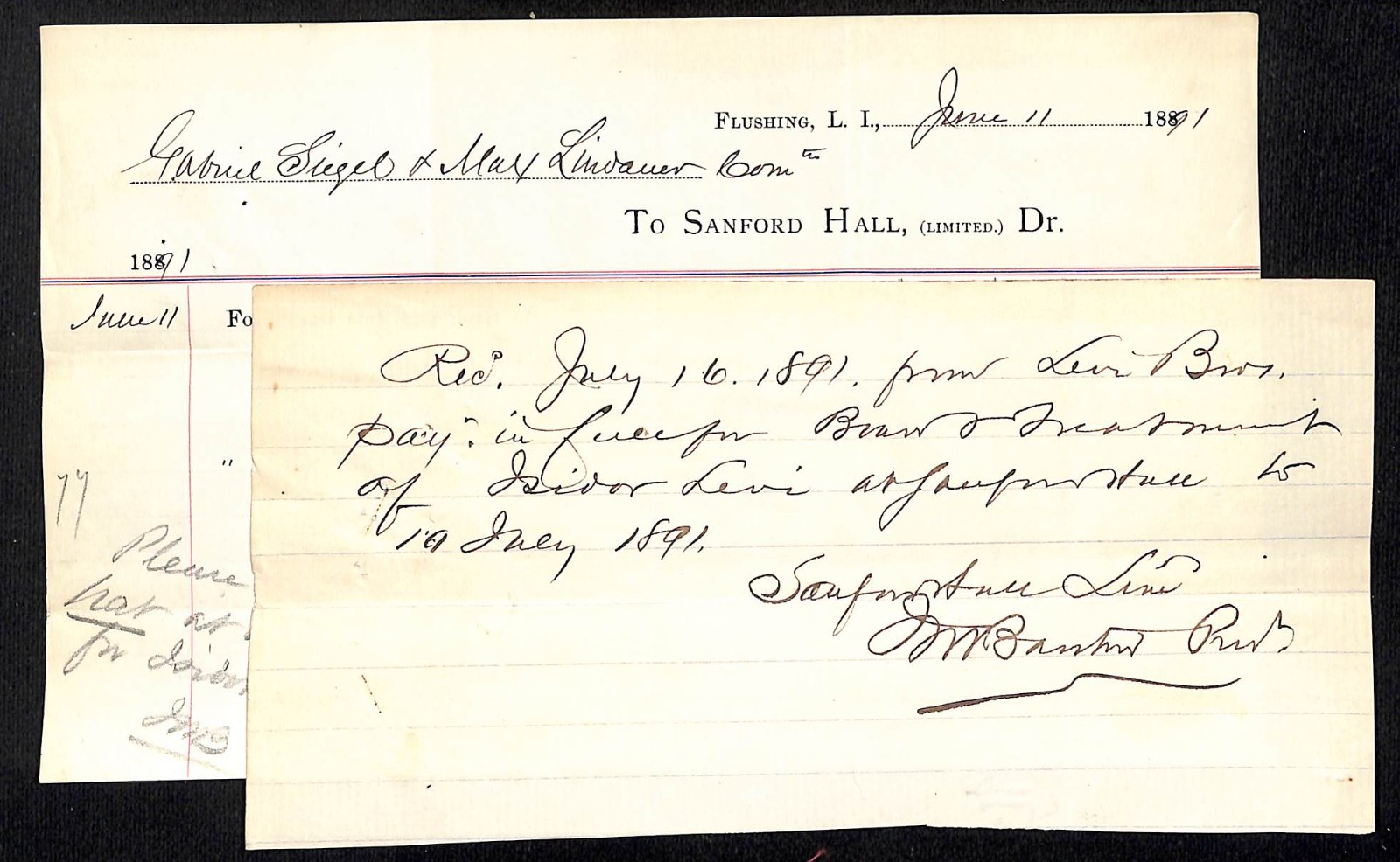 1891 Sanford Hall (Sanitarium) Flushing Queens Medical Treatment Billhead (#4)