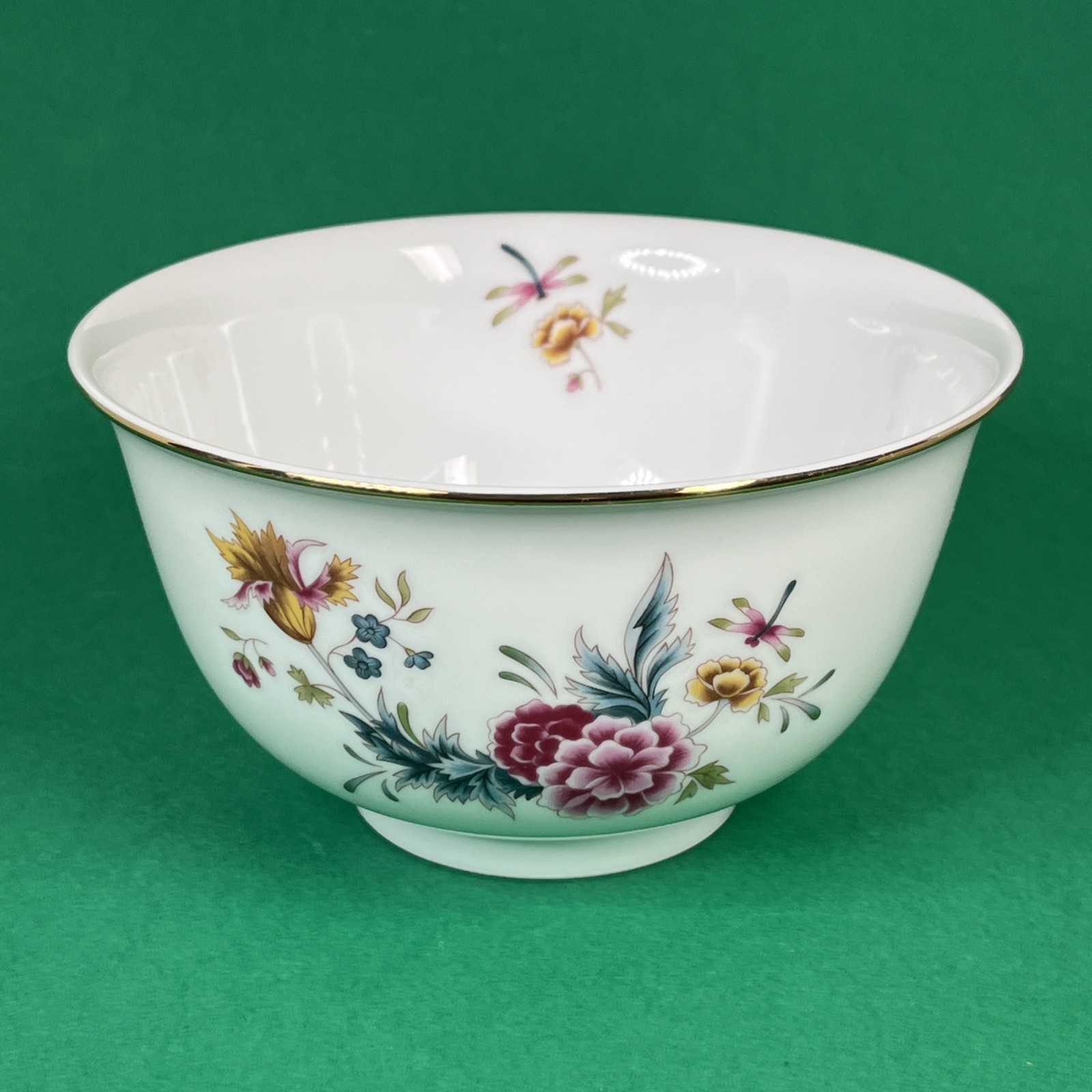 Fruit Bowl Floral and Dragonfly Design Gold Accents Avon American Heirloom 1981