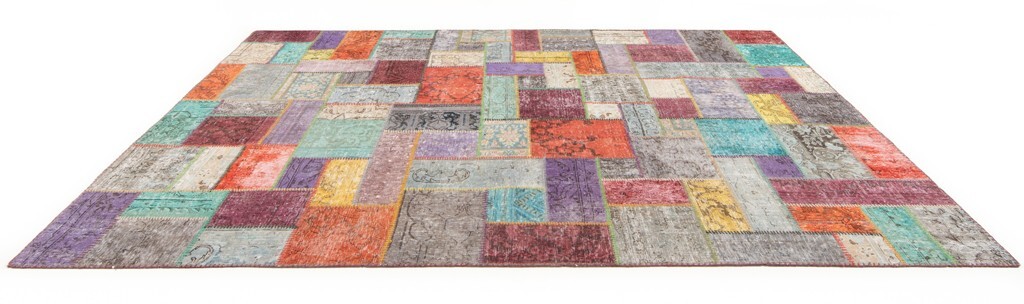 Patchwork 303×201 cm Hand-Knotted Vintage Rug Carpet, Multi-Color, Rectangular
