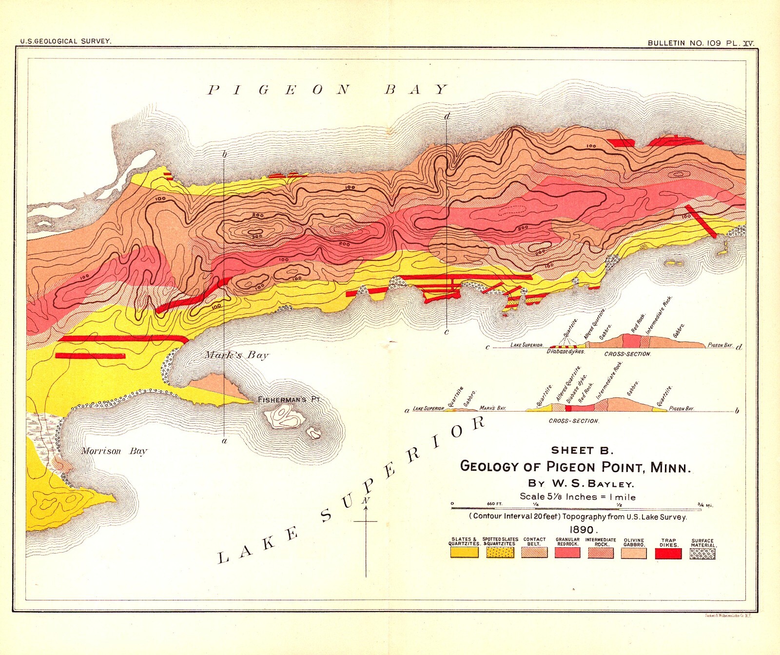 1894 Antique Geology Map-Pigeon Point Minnesota-Lake Superior Lithograph-Sheet B