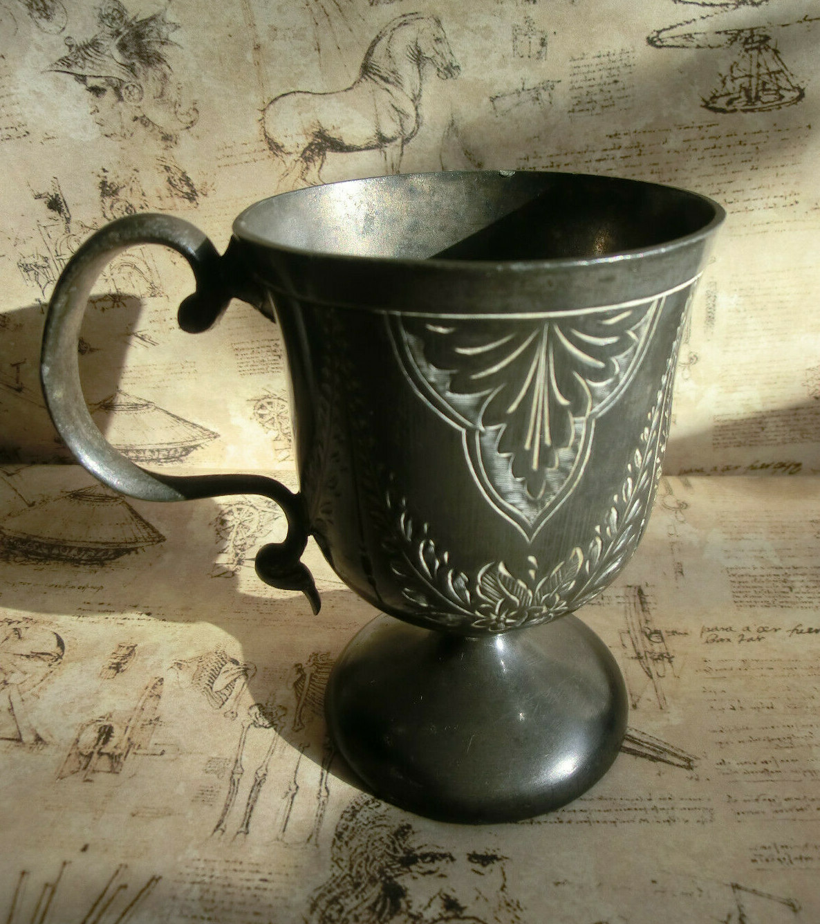 ANTIQUE PEWTER CHRISTENING MUG CUP ENGRAVED BLANK CARTOUCHE TOUCH MARKS