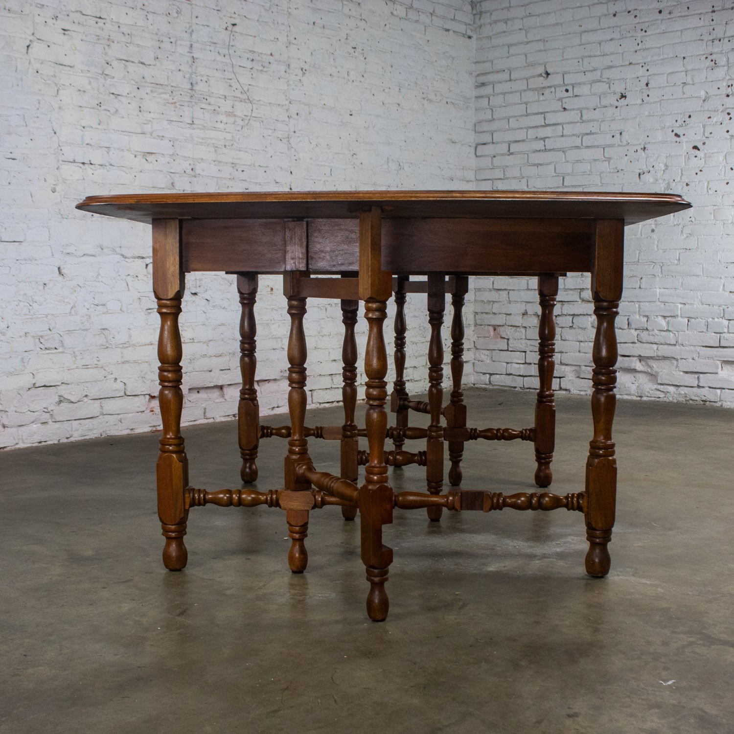 William Mary Style Dining Table Walnut Drop Leaf Expanding Gateleg by Abernathy