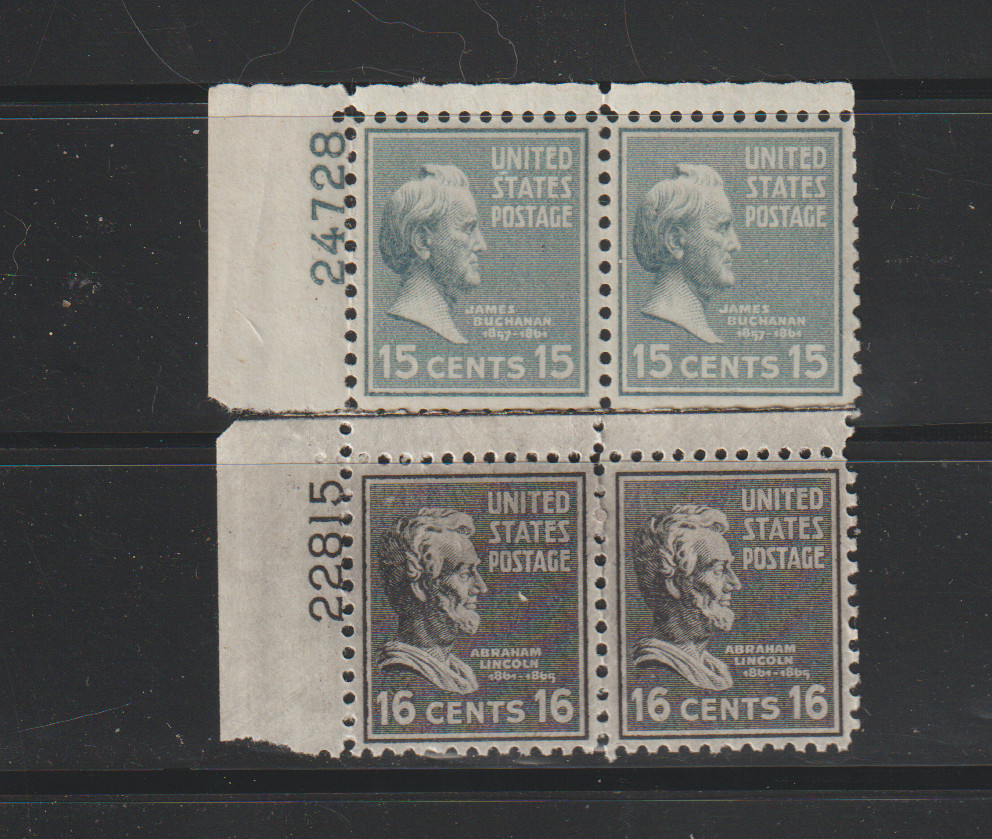 GPL-UNITED STATES MNH PLATE PAIRS SC#820-821 BUCHANAN LINCOLN BOTH PAIRS