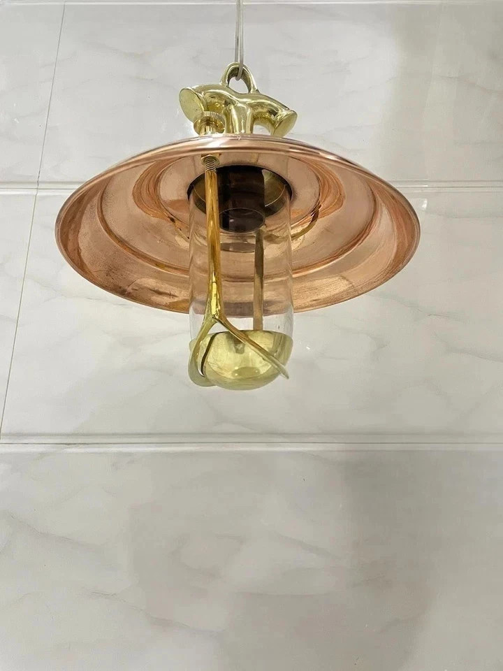 Modern Brass Ceiling Pendant Light – Hanging Lamp Fixture with Large Copper Cap