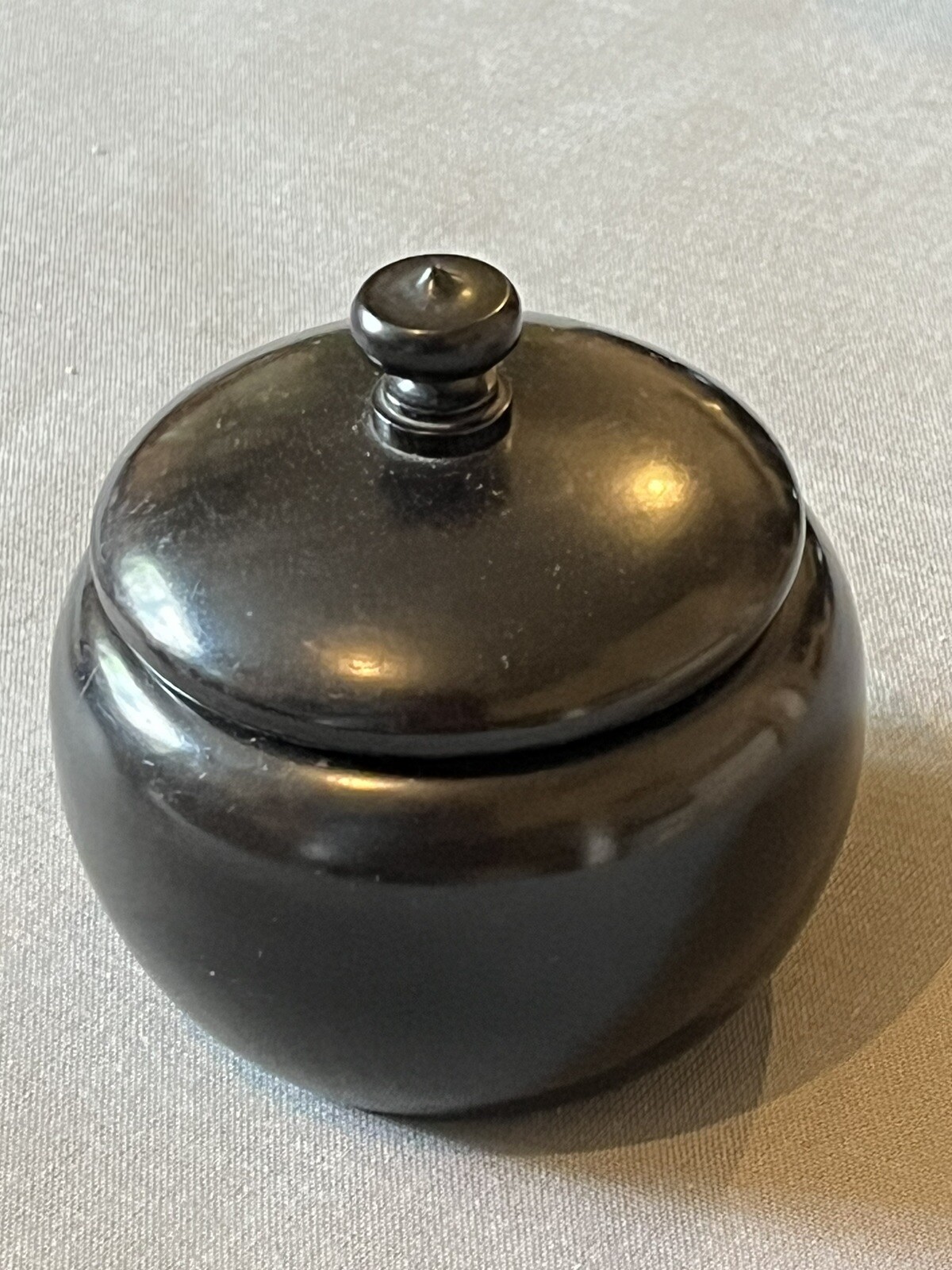 Antique Victorian Turned Ebony Vanity Trinket Box Pot Dressing Trinket With Lid