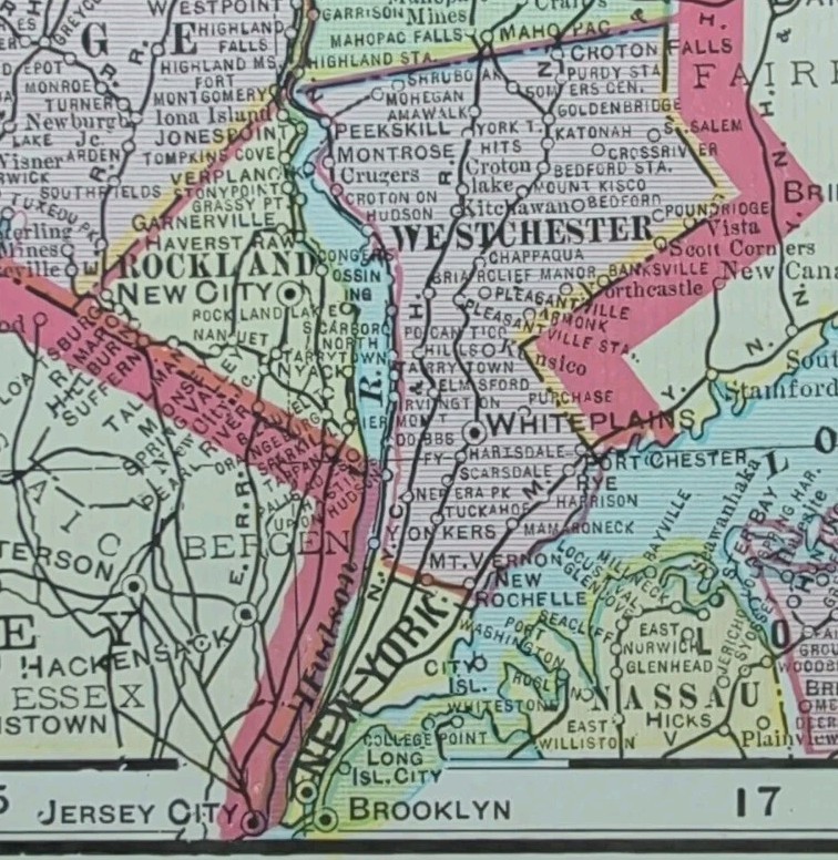 Vintage 1905 NEW YORK Map 22″x14″ Old Antique Original NEW ROCHELLE MOUNT VERNON