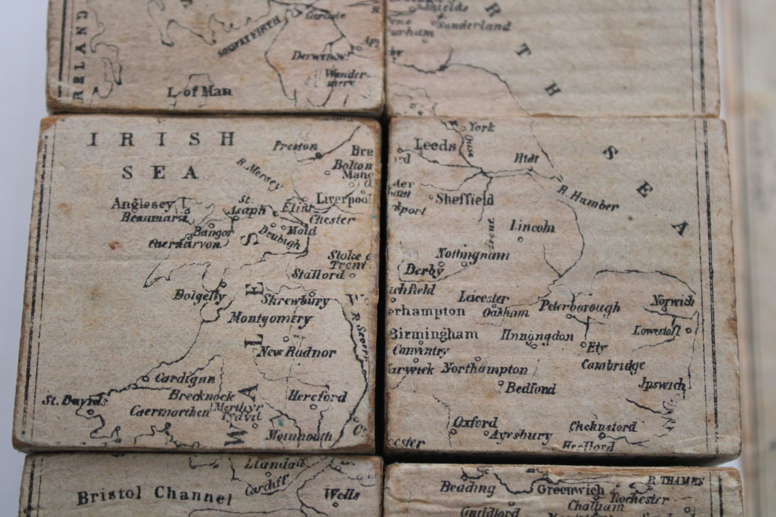 RARE Early / Mid-19th Century Lithograph Geography Map Child’s Toy Blocks w/ Box