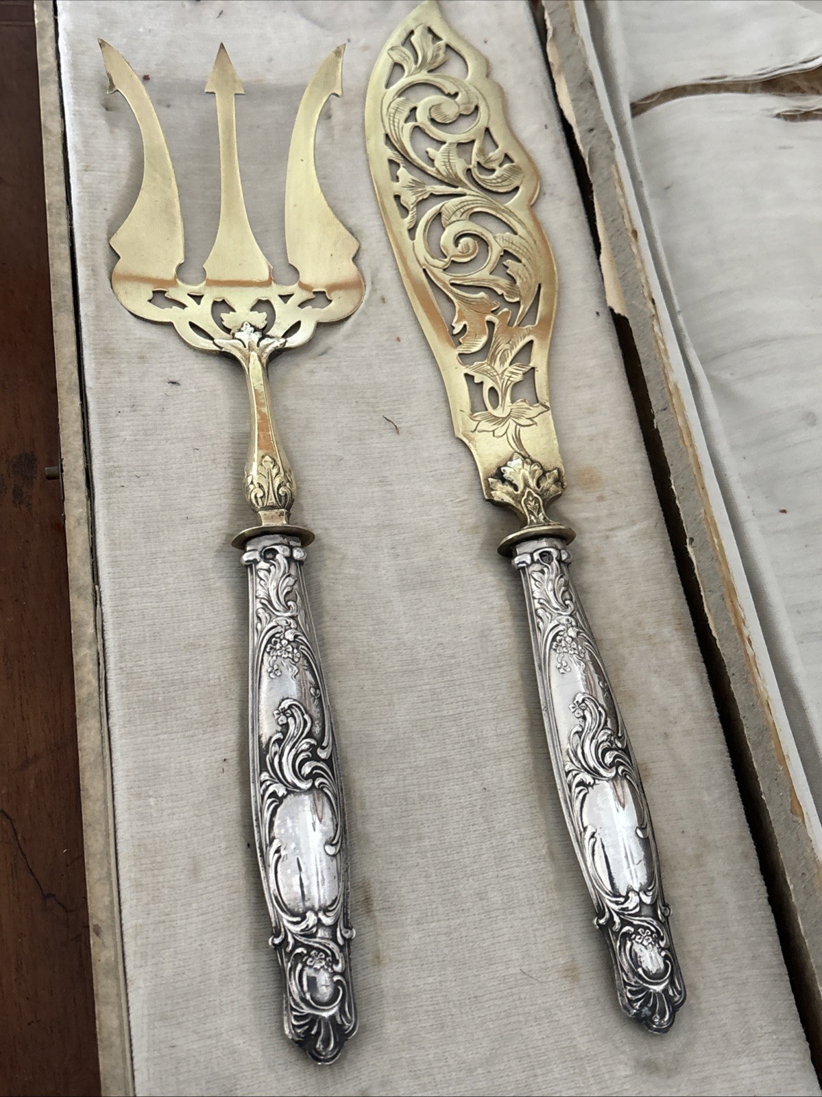 Stunning Pair Of French Antique Silver Handled Fish Servers