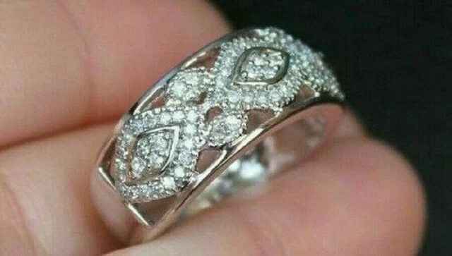 0.95 Ct Round lab created Diamond Wedding Engagement Band Ring White Finish