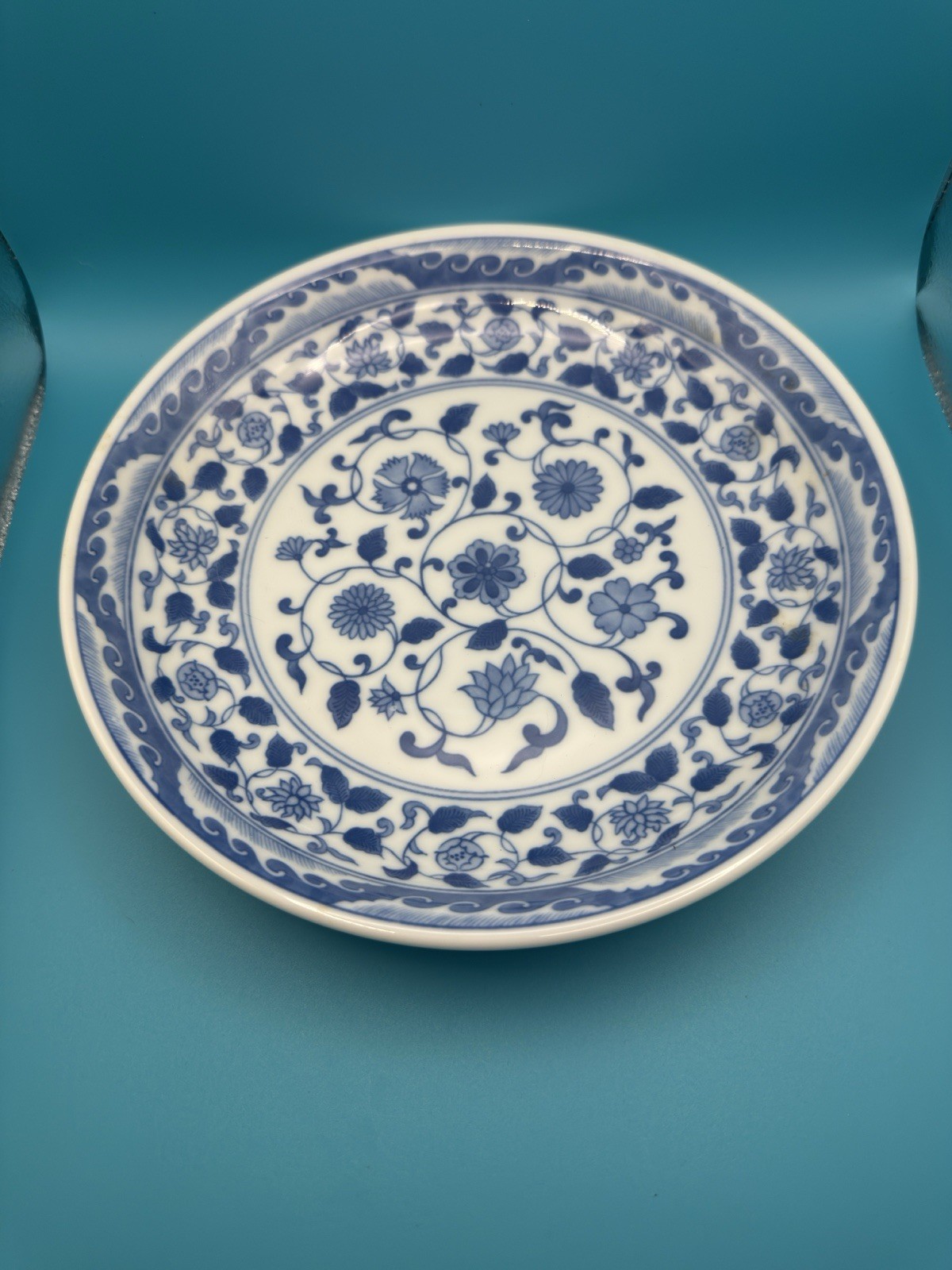 Vintage Andrea by Sadek Blue White Ornate Floral Plate Dish Japan 8.5” Waves