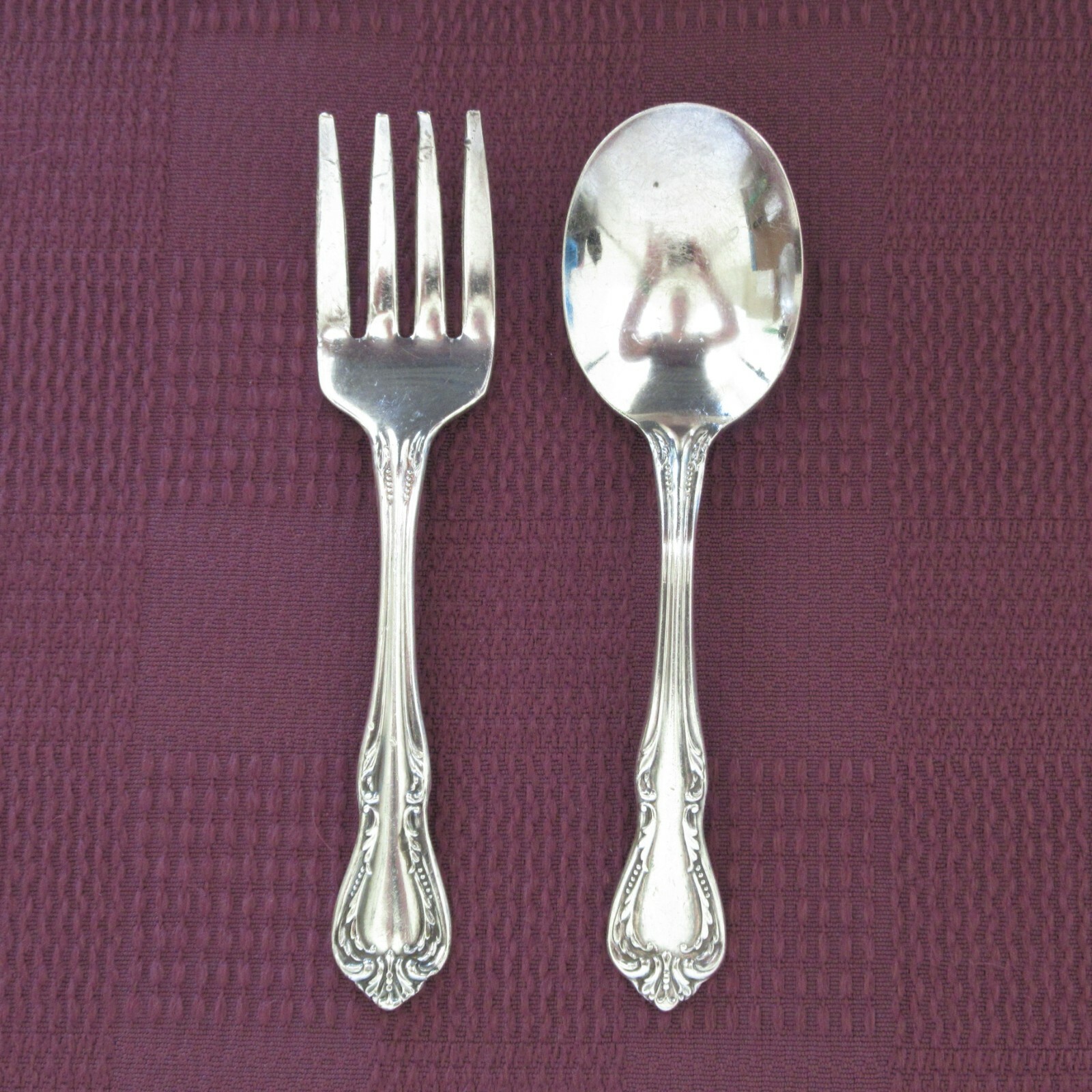 Wm A Rogers Chalice Harmony baby spoon and fork silverplate flatware infant