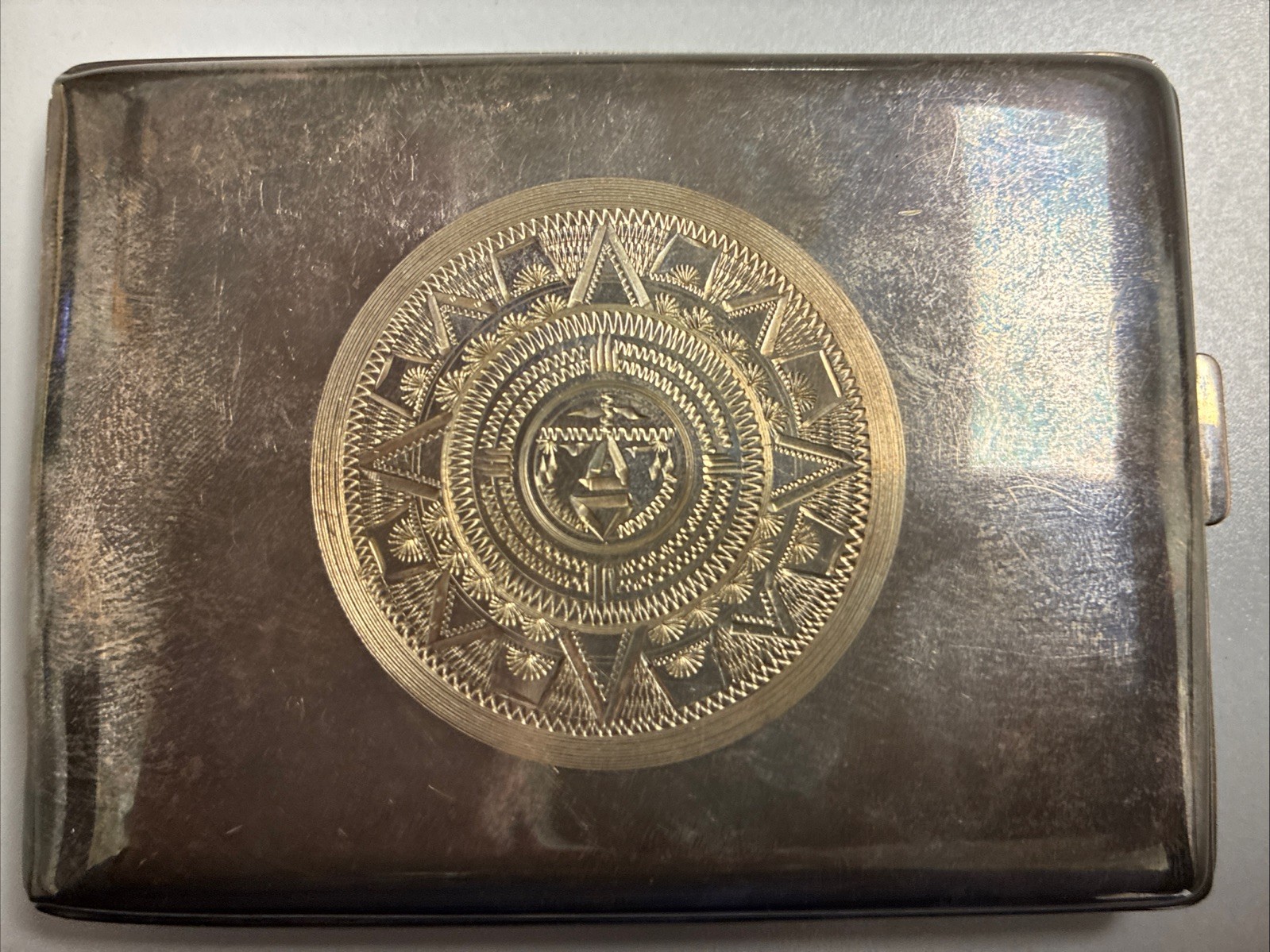 Vintage Mayan Calendar Sterling Cigarette Case
