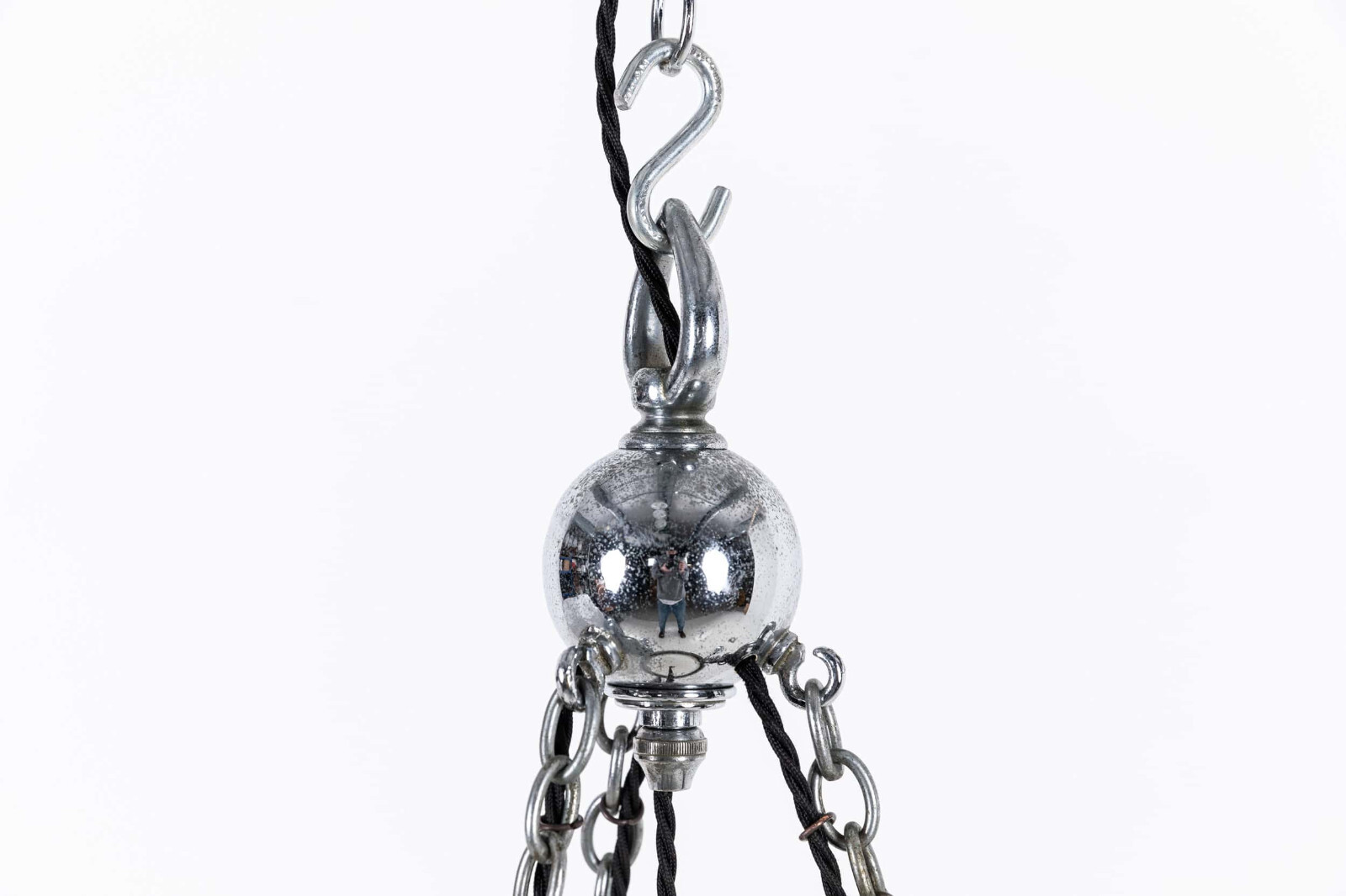 Antique Chrome Art Deco GEC Moonstone Ceiling Opaline Glass Chandelier Light