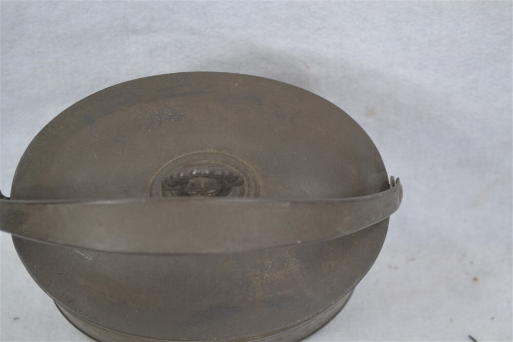 antique early dome lid oval tin pail bucket fancy 7x5x4 oval 18th c original