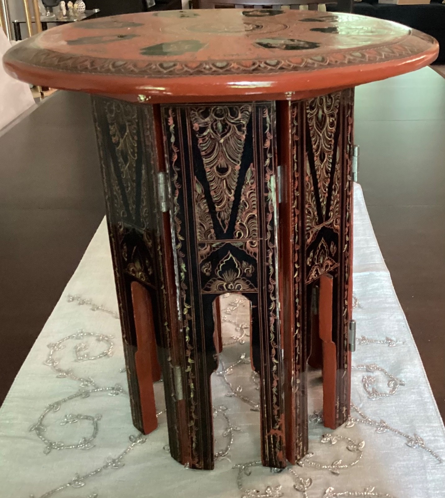 Burmese Lacquerware Octagonal Folding Tea Table