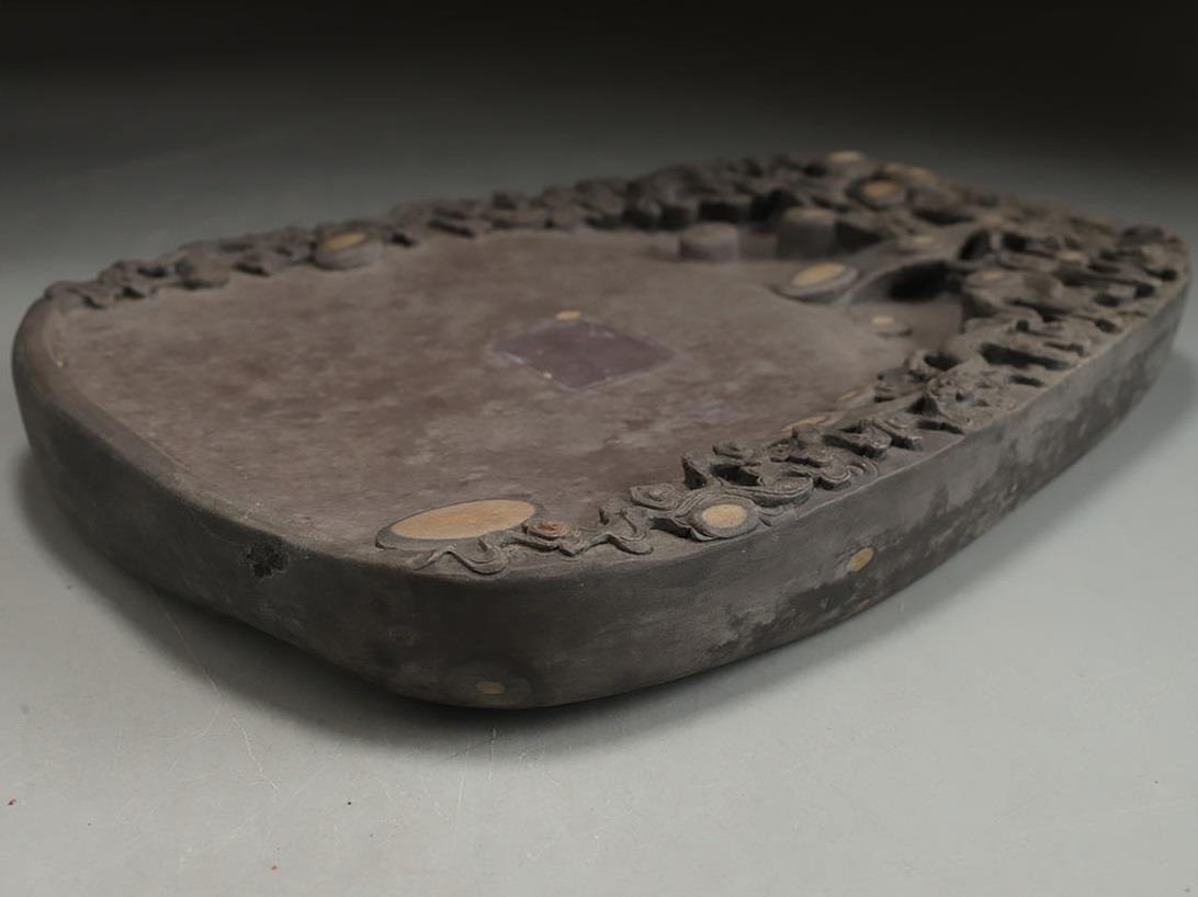 Chinese Old Ink Stone / W 43[cm] 3.4kg / Qing Urn Pot Plate Bowl