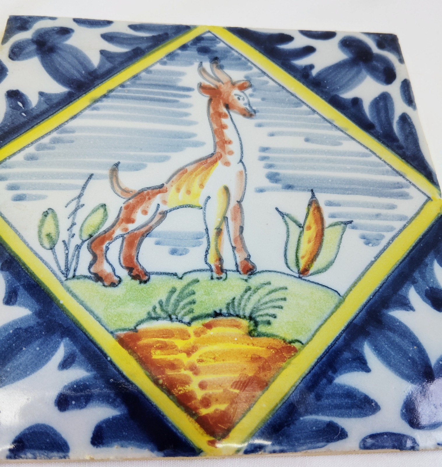 Antique Original Polychrome Makkum Tichelaar Tile Netherlands Thick Heavy NICE !