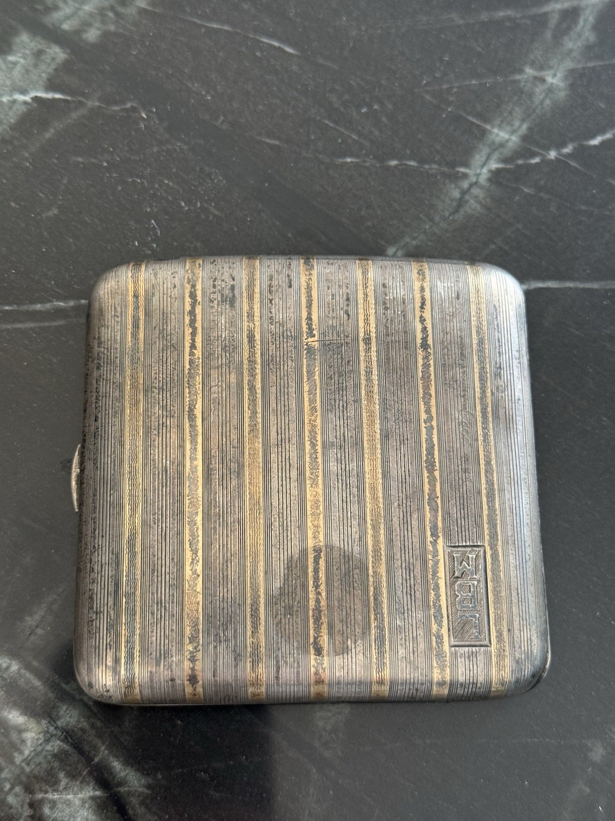 Solid Sterling Silver & 14K Gold Inlay Antique Cigarette Case 90 Grams