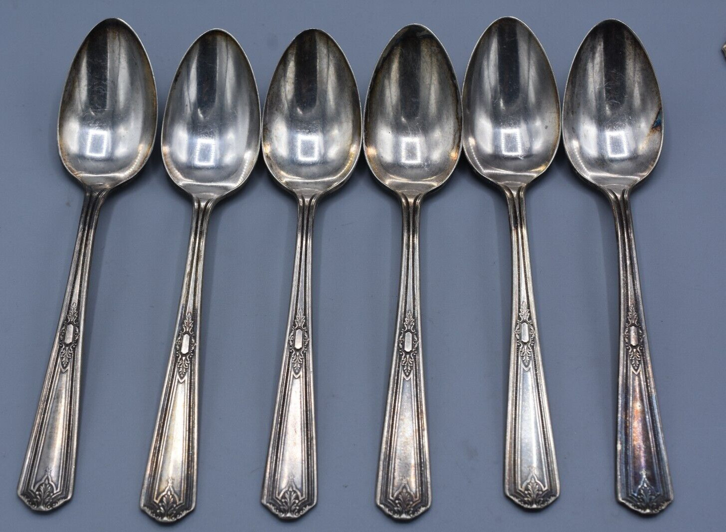 6 R & B International Silver IS LYRIC I Teaspoons 6″ Silverplate No Monogram