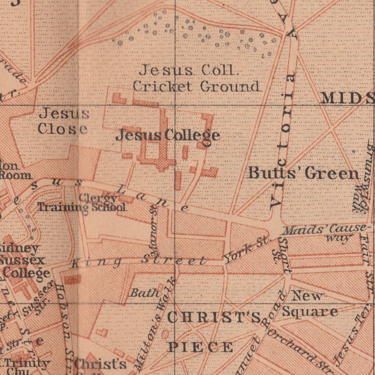 CAMBRIDGE 1901 England Great Britain ORIGINAL Map Plan Trinity College