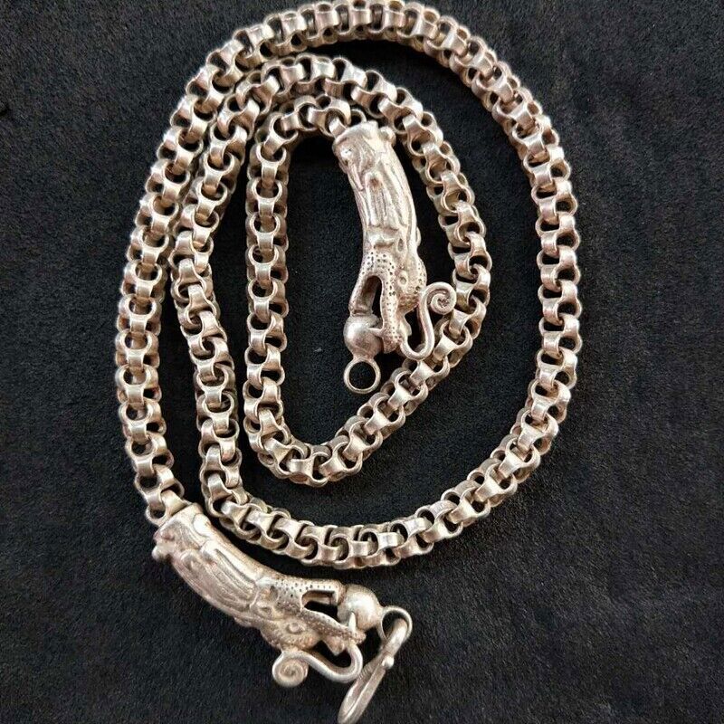 Old Silver Exquisite Chinese Tibet Dragon Head Necklace