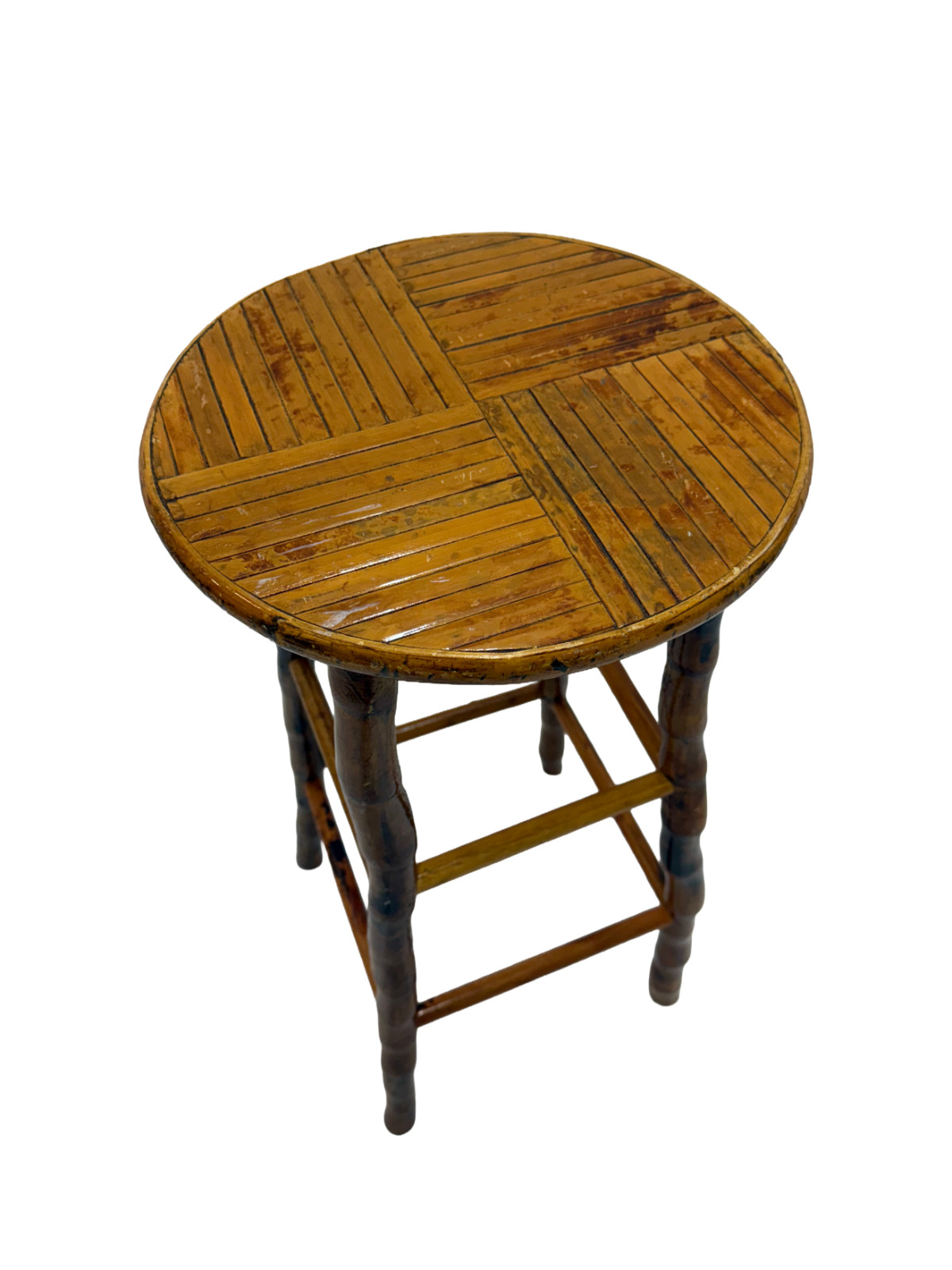 Mid-Century Kenian-Style Bamboo 30″ Bar Stool w/ Segmented Legs & Footrest