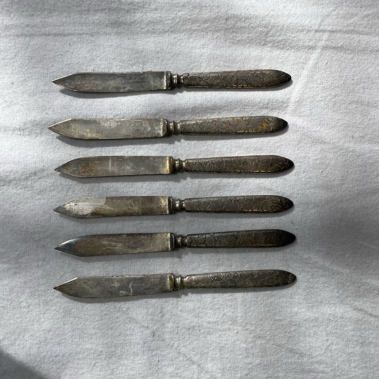 Holmes & Edward’s Antique Silver Plated Fruit Knives Set Of 6