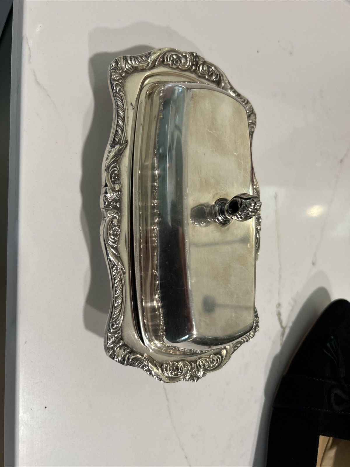Vtg Old English By Poole Silver Plate Ornate Butter Dish 5011