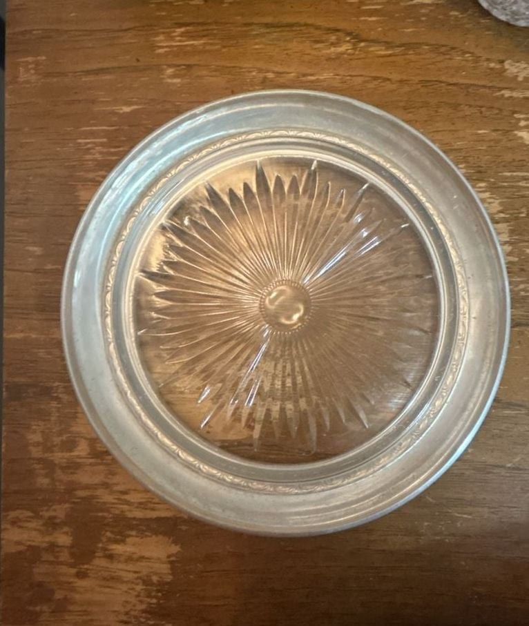 Vintage Frank M. Whiting Sterling Silver Rimmed Large Glass Starburst Pattern