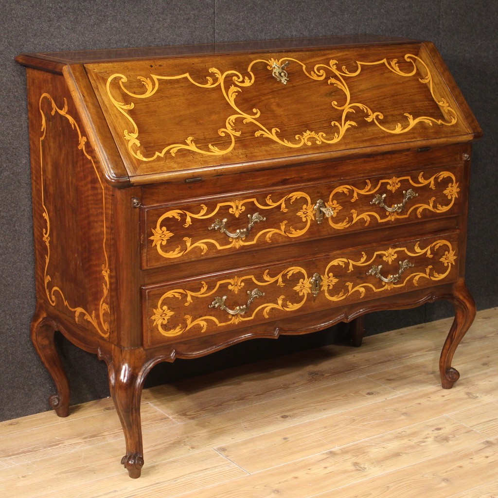Inlaid bureau furniture desk table dresser chest of drawer 20th century decor