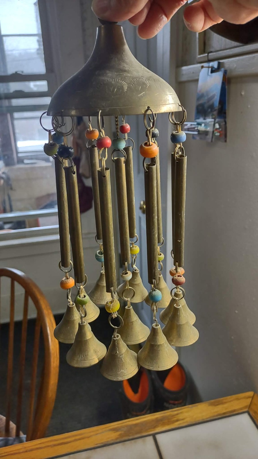 Vintage Brass Bells/Windchime Tibet w/Colorful Beads Meditation