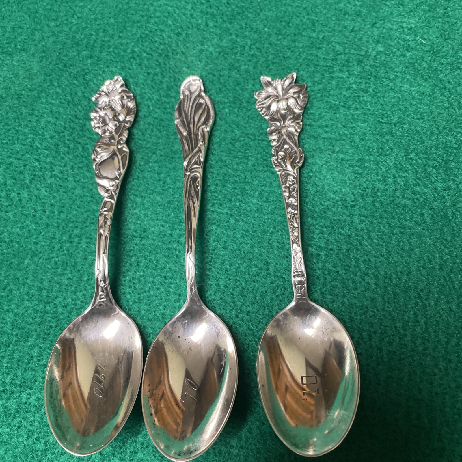 Set of 3 Beautiful Floral Fessenden Co. Sterling Spoons