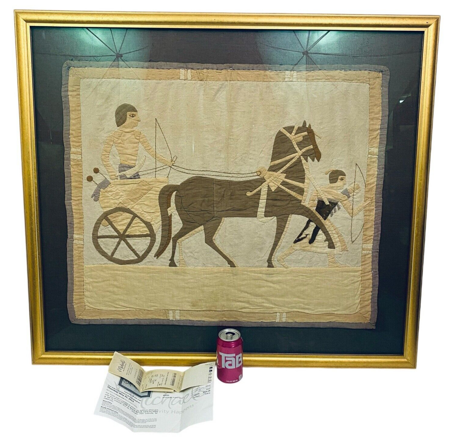 Antique Egyptian Framed Hand Woven Textile Wall Hanging Tapestry 35″ x 40″