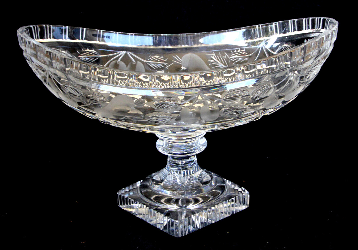 ANTIQUE AMERICAN BRILLIANT CUT GLASS ABP LARGE FRUIT COMPOTE BOWL PEDESTAL DISH