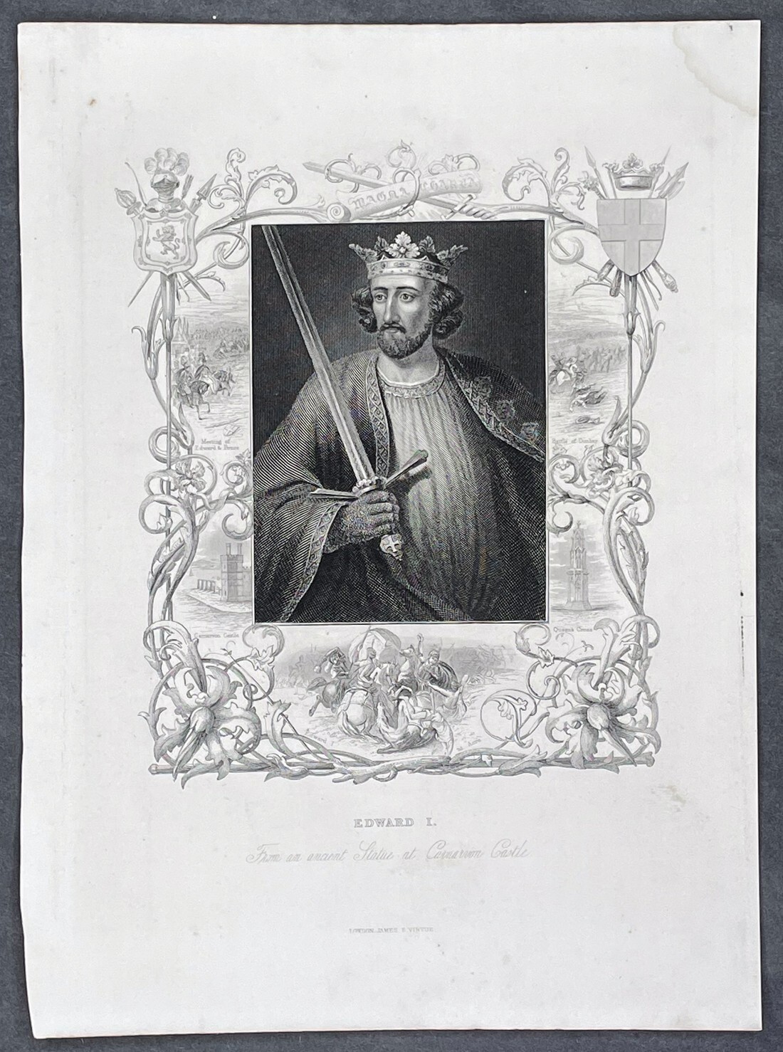 1835 Rev James Barclay Antique Print a Portrait of Edward I of England
