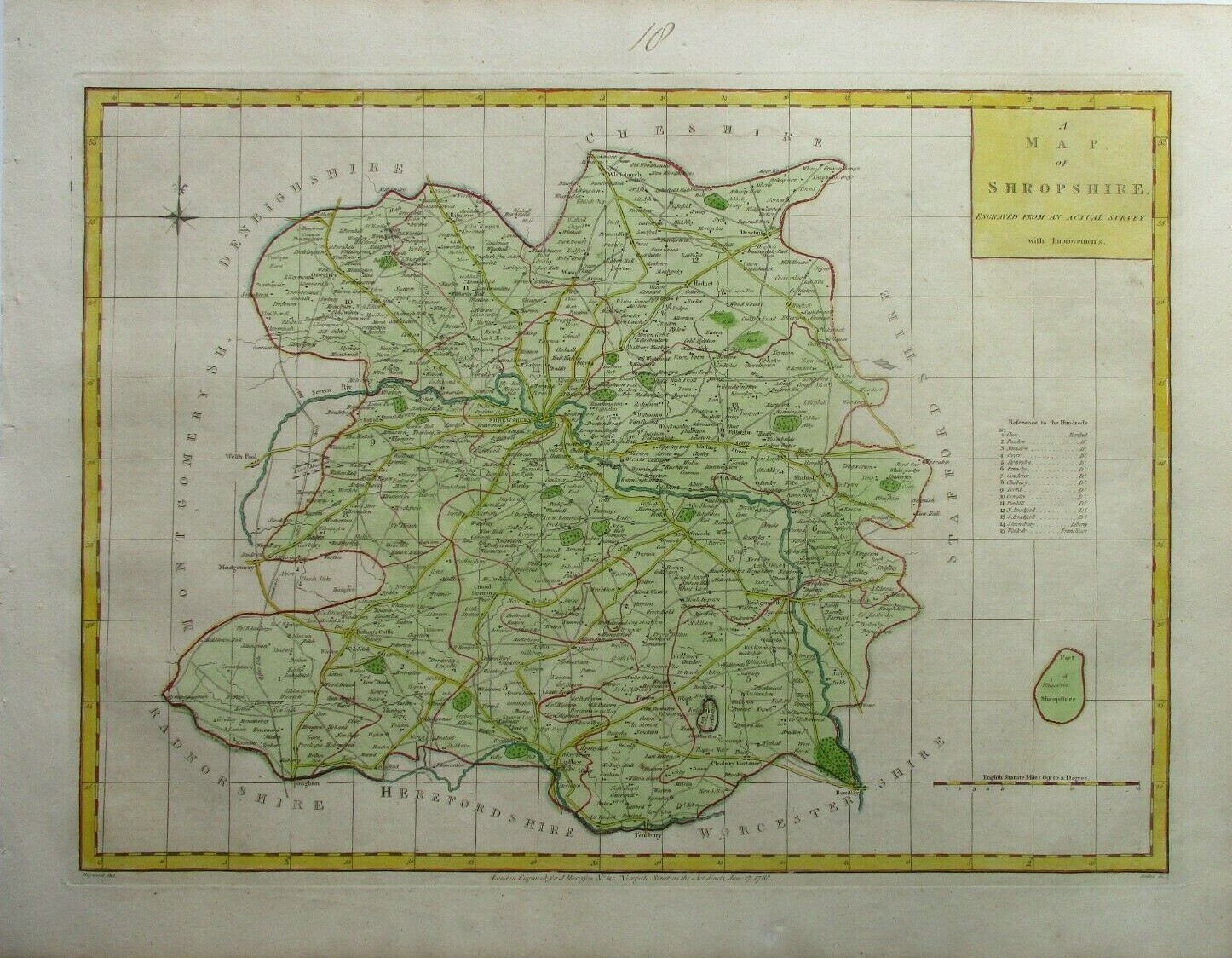 Antique Map of Shropshire by John Harrison 1788